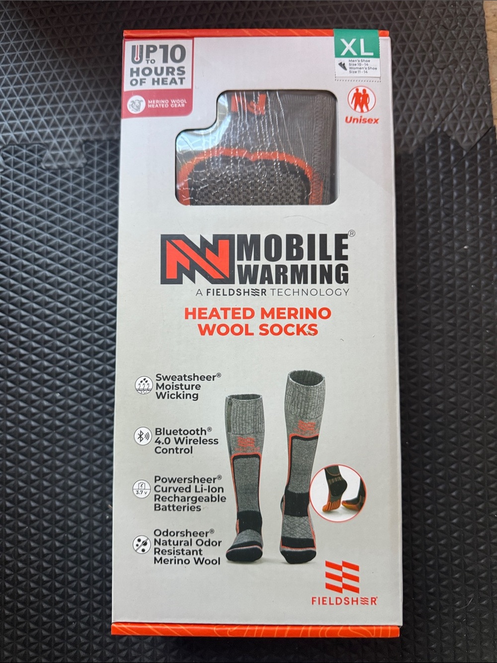 Mobile Warming Heated Merino Wool Socks - Gray with Orange Accents (XL)